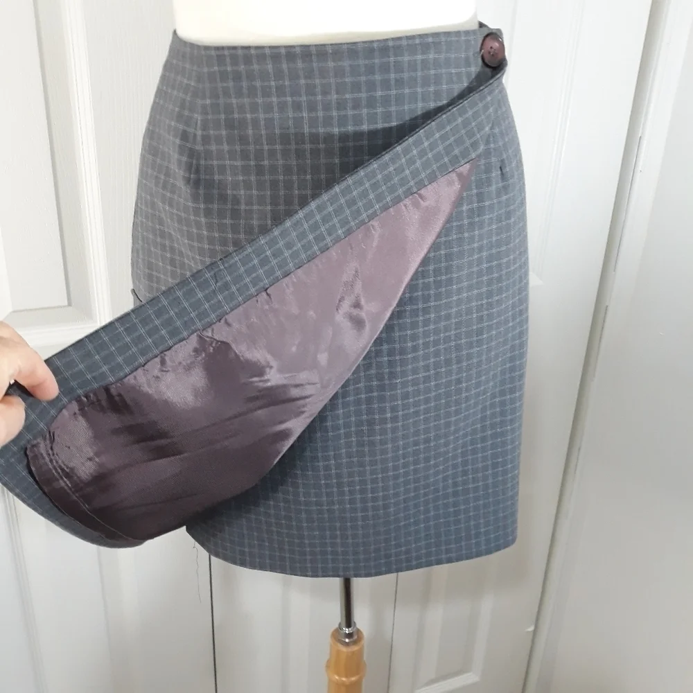 Geoffrey Beene Wrap Skirt Plaid Gray Lined Size 12